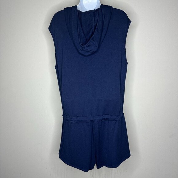 NWOT PL Movement by Pink Lotus Mantra Navy Romper w/ SS Drawstring & Hood -Sz M - Picture 6 of 11